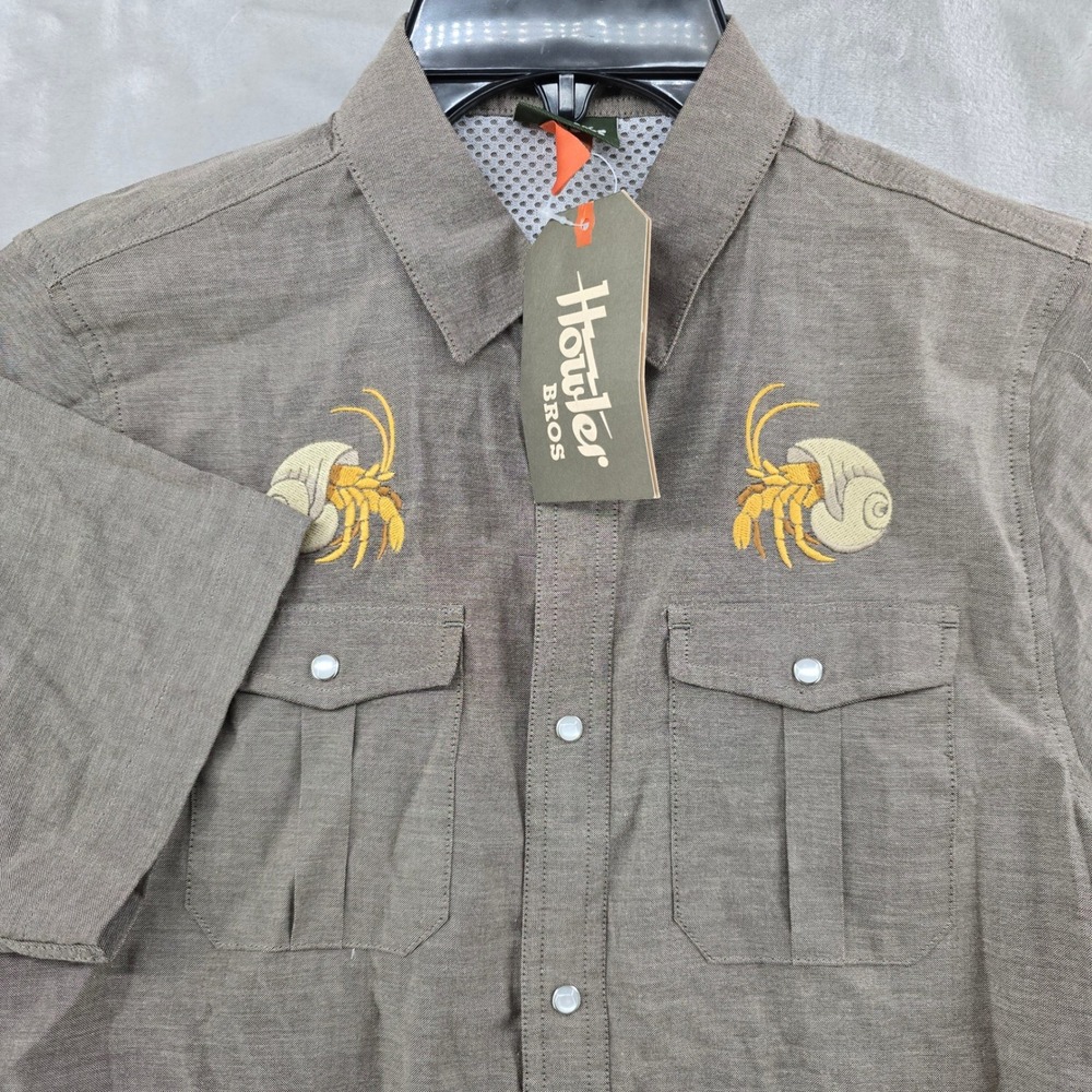 Howler Bros Kids XL Gaucho Short Sleeve Brown Hermit Crab Pearl Snap Shirt